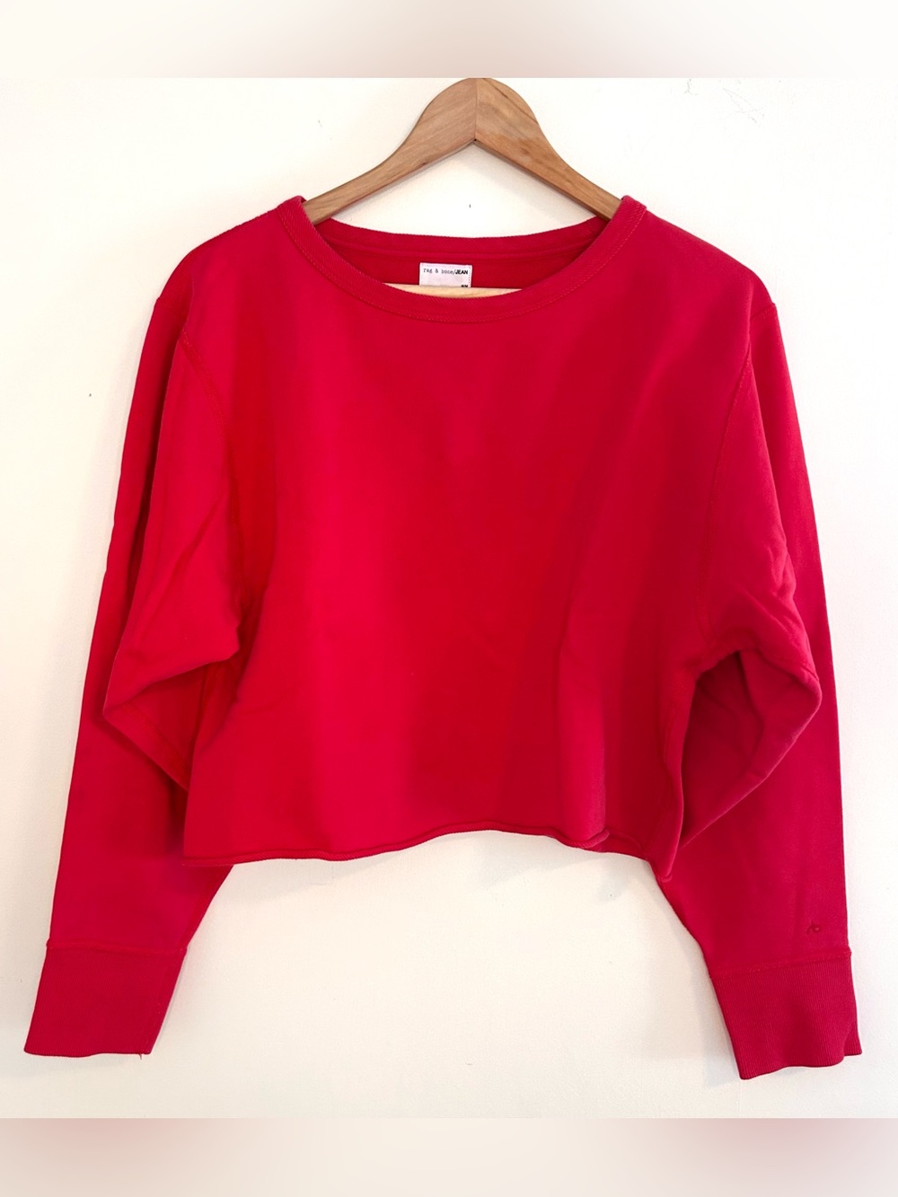 Rag and Bone red cropped long-sleeve French terry sweatshirt Size M VGUC